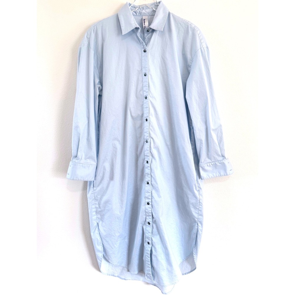Mother Oxford | Light Blue Button Down Shirt‎ Dress with Pockets & Side Slits